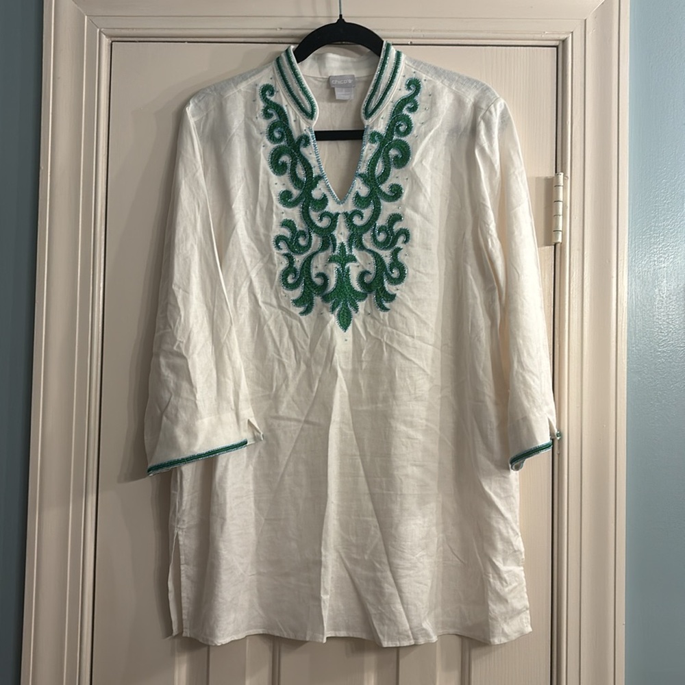 Chicos’s Linen-Blend Embellished Tunic - Picture 5 of 8